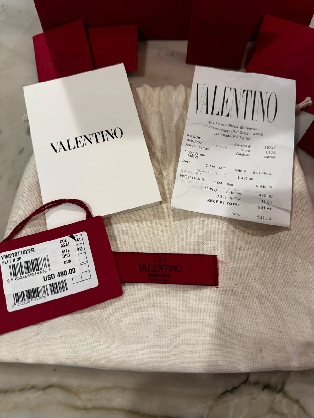 Valentino Reversible Leather Belt with Gold V Logo Buckle in Black and Pure Red